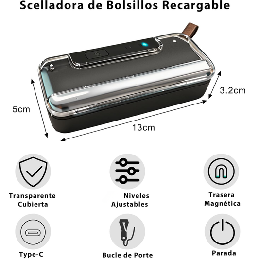 Sellador portátil inalámbrico recargable para cerrar tus bolsas de patatas